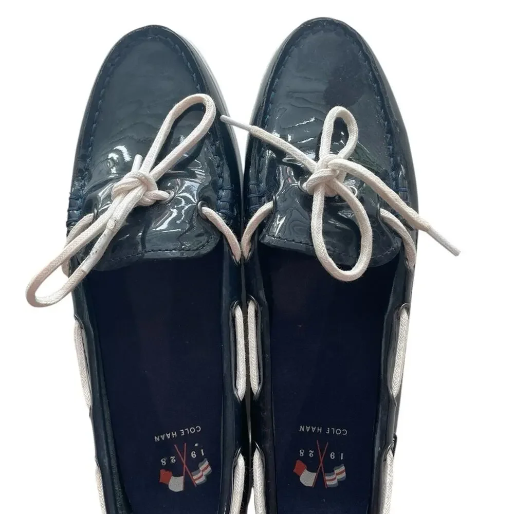 Cole Haan Navy Patent Leather Nantucket Loafers 9 NWOT Boat Shoes W05747